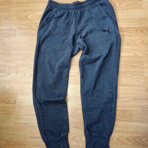 mens puma joggers with drawstring size Large gray sweatpantswith black logo